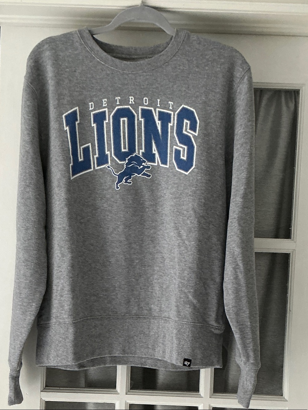 47 Detroit Lions Gray Crewneck with Blue Logo